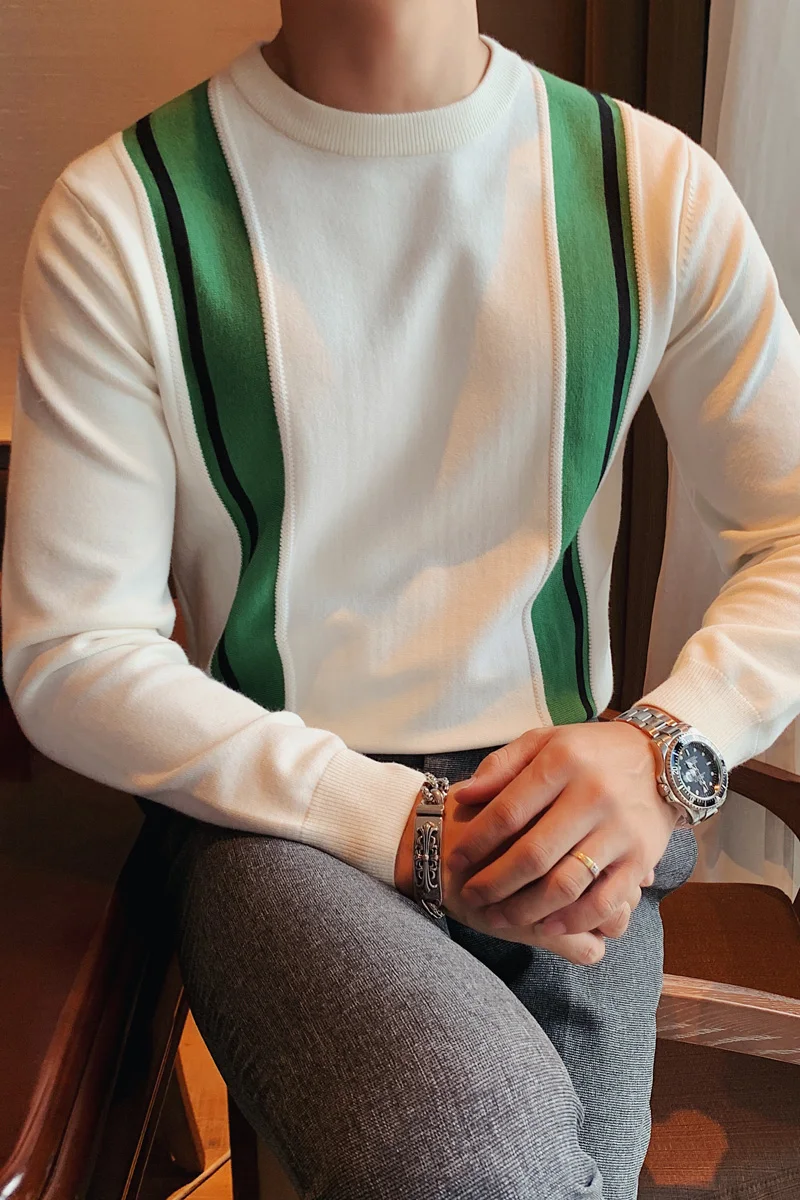 

British Style Autumn Winter Sweater Men Fashion 2020 Long Sleeve Pullovers Men Knit Sweaters Patchwork Color O-Neck Pull Homme