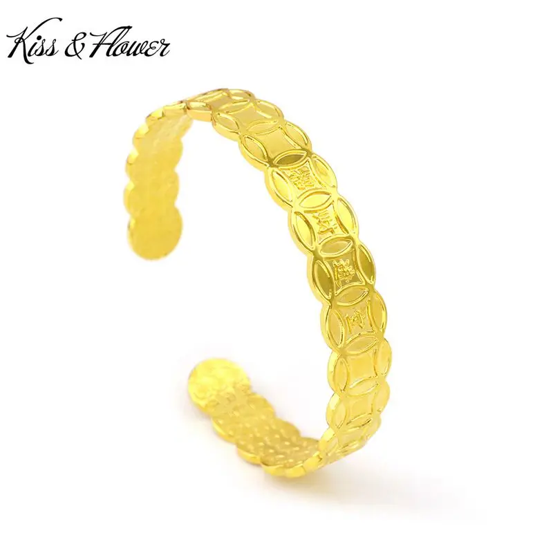 

KISS&FLOWER BR98 Fine Jewelry Wholesale Fashion Woman Girl Birthday Wedding Gift Coin Vintage 24KT Gold Opening Bracelet Bangle