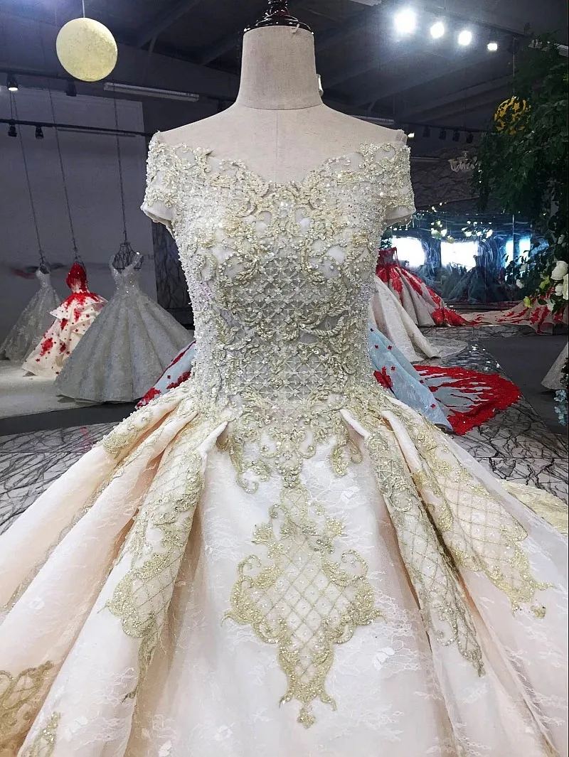 BGW HT3277 A-line Shiny Evening Dress V-neck Off Shoulder Lace Up Beading Formal Party Dress With Long Train 2020 New Design