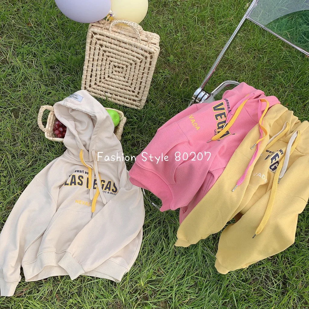 

Children's clothing 2021 spring new girls' pullover letters hooded middle-aged children girls casual thin sweatershirt