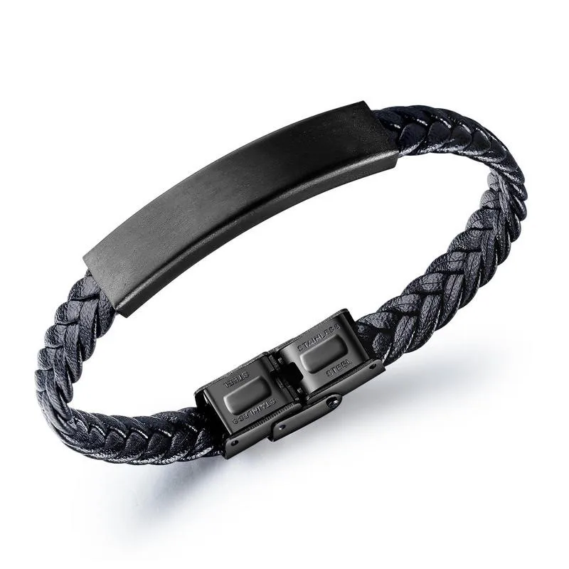 

Simple Surface Bright Retro Black woven Stainless Steel Men's Bracelet