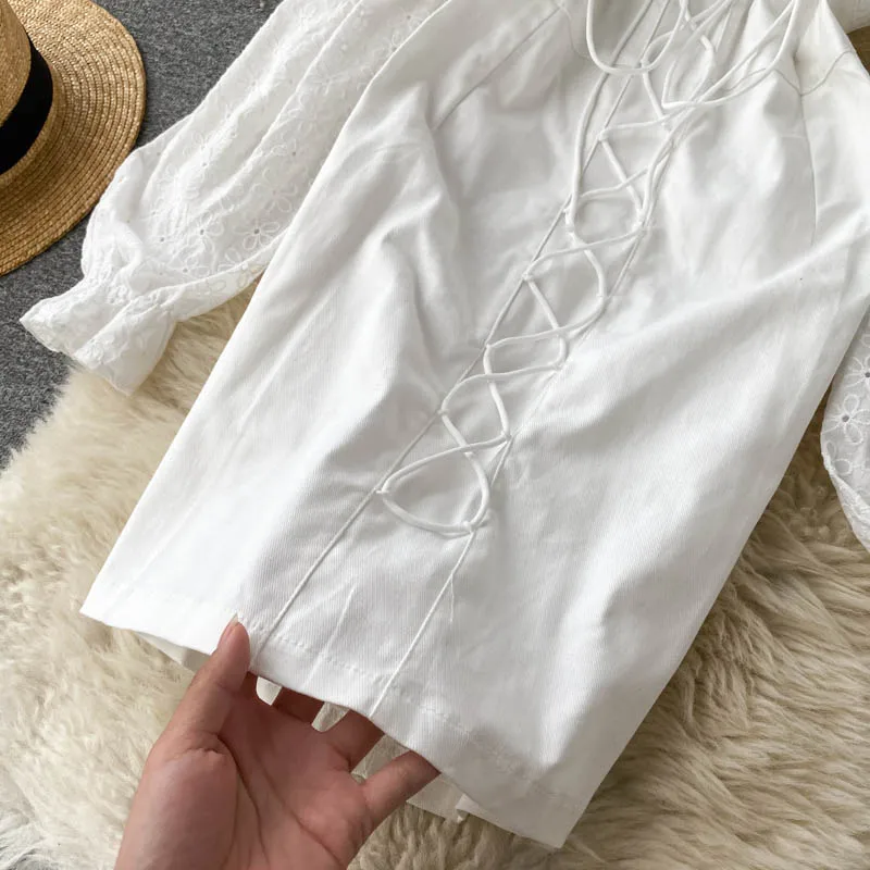 Новое Белое осеннее мини-платье для девочек женское модное однотонное