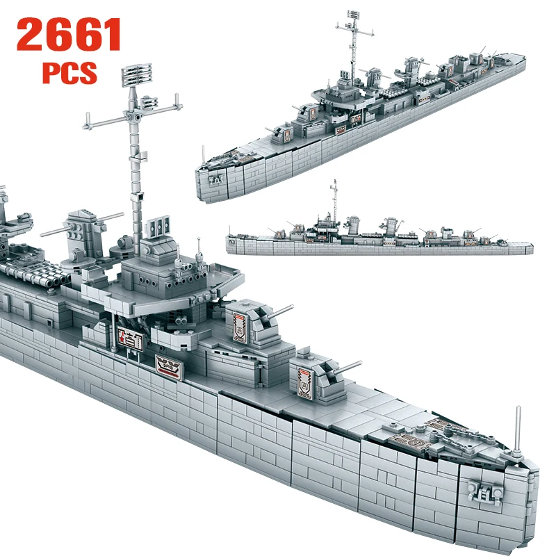 

2661Pcs City Military Warship Boat Building Blocks USS Johnston Cruise Ship 3D Mini DIY Bricks Toys for Children Gifts