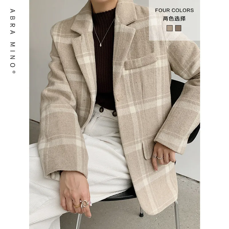 

2020 Autumn And Winter New Fashion Retro Plaid Suit Jacket Female Korean Version Belt Slim Mid Length Temperament Coat C124
