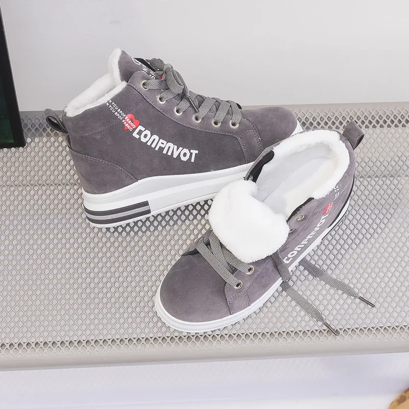 

Leather casual shoes winter plus velvet high-top fashion sports shoes warm snow boots new cold-proof women's shoes
