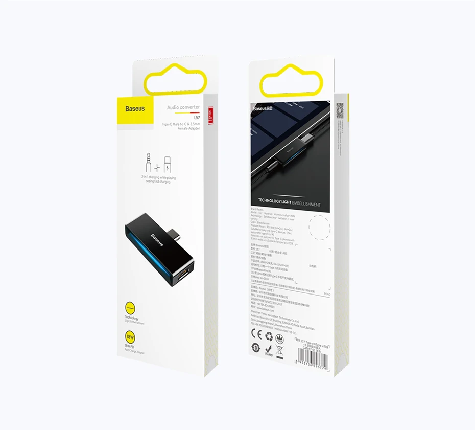 Baseus L57 usb type c адаптер usb c до 3,5 мм aux Наушники адаптер с PD 18 Вт Быстрая зарядка для телефона type c Jack