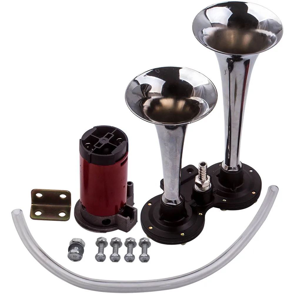 

150dB 12V Super Loud Air Horn Chrome Dual Trumpet Compact For Van Train Truck Boat Motorcycle