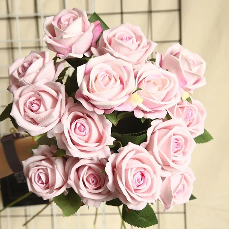 

Artificial Flowers Bouquet Beautiful Cloth Roses Wedding Home Table Decor Arrange Fake Plants Valentine's Day Present