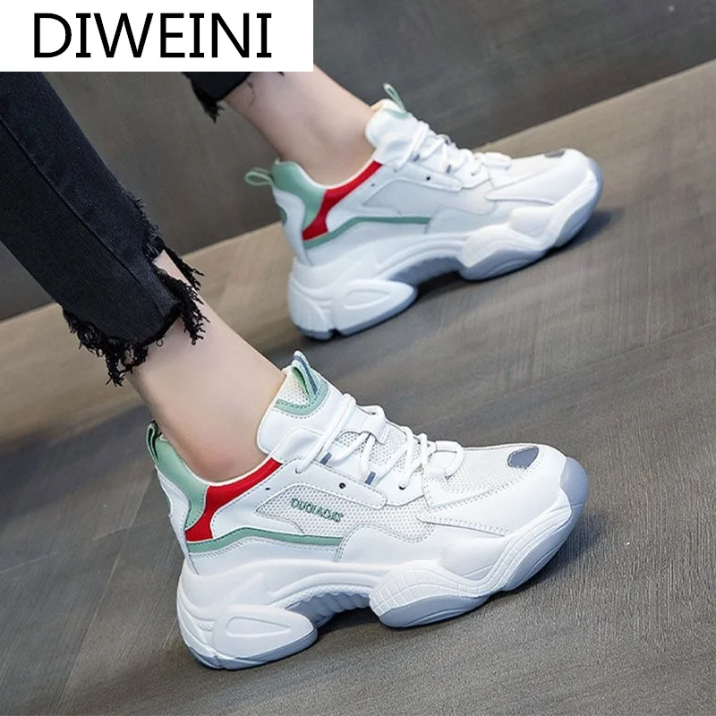 

Women Chunky Sneakers 2021 Spring New Fashion Platform Women Casual Vulcanized Shoes Lace-up Breathable Mesh Women Casual Shoes