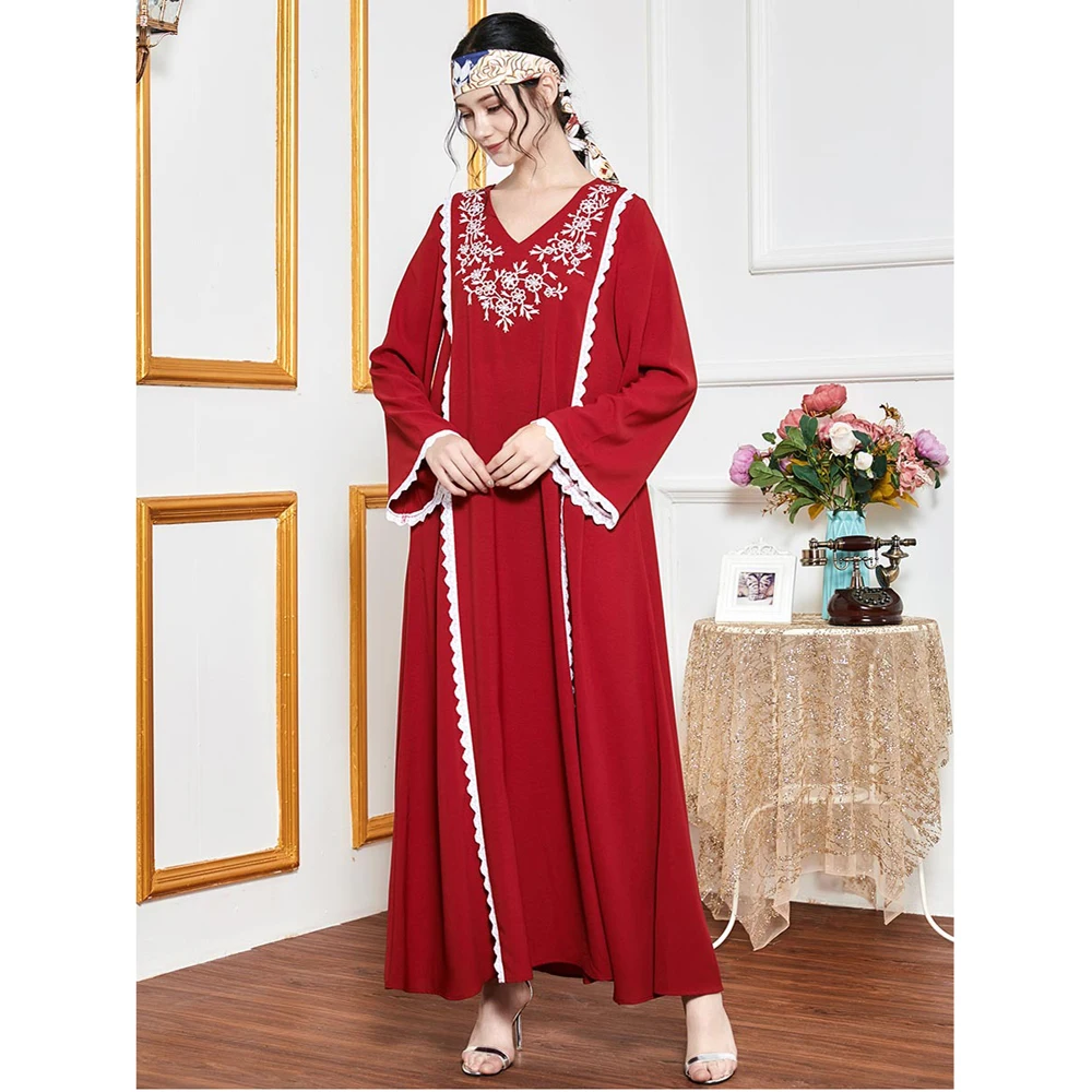 

Женское длинное платье с вышивкой Abaya Kaftan, свободное платье для вечевечерние цзилбаба, турецкое мусульманское платье