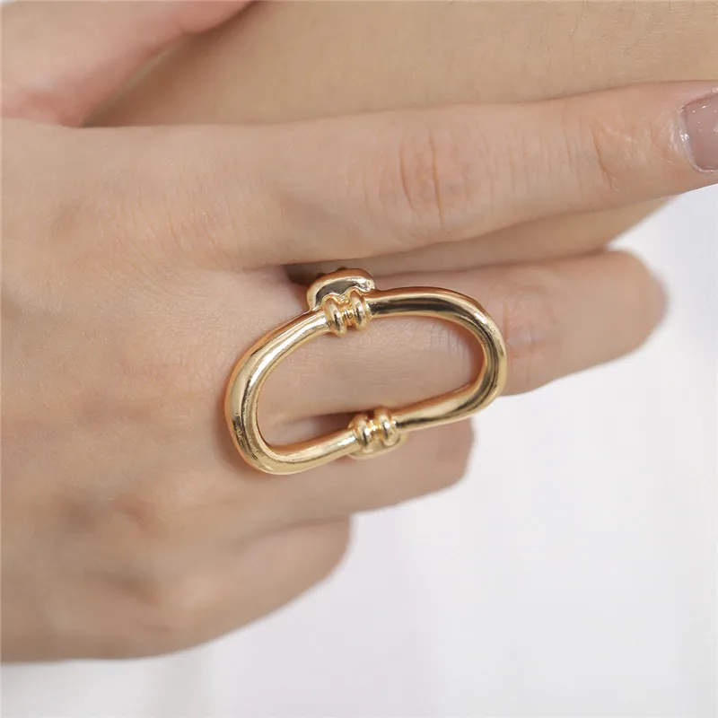AE-CANFLY Minimalist Stylish Personality Geometric Rings for Female Punk Fashionable Metal Curved O Shaped | Украшения и