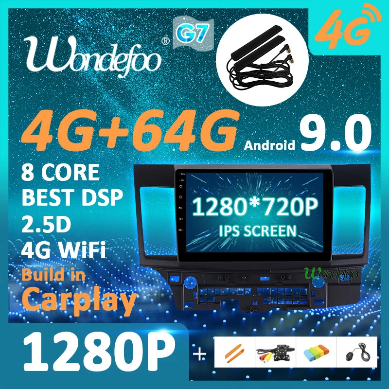 4G 64G Android 9,0 1280*720P Carplay Авто gps радио для Mitsubishi Lancer-ex 2008- мультимедиа DSP ips экран без DVD плеера