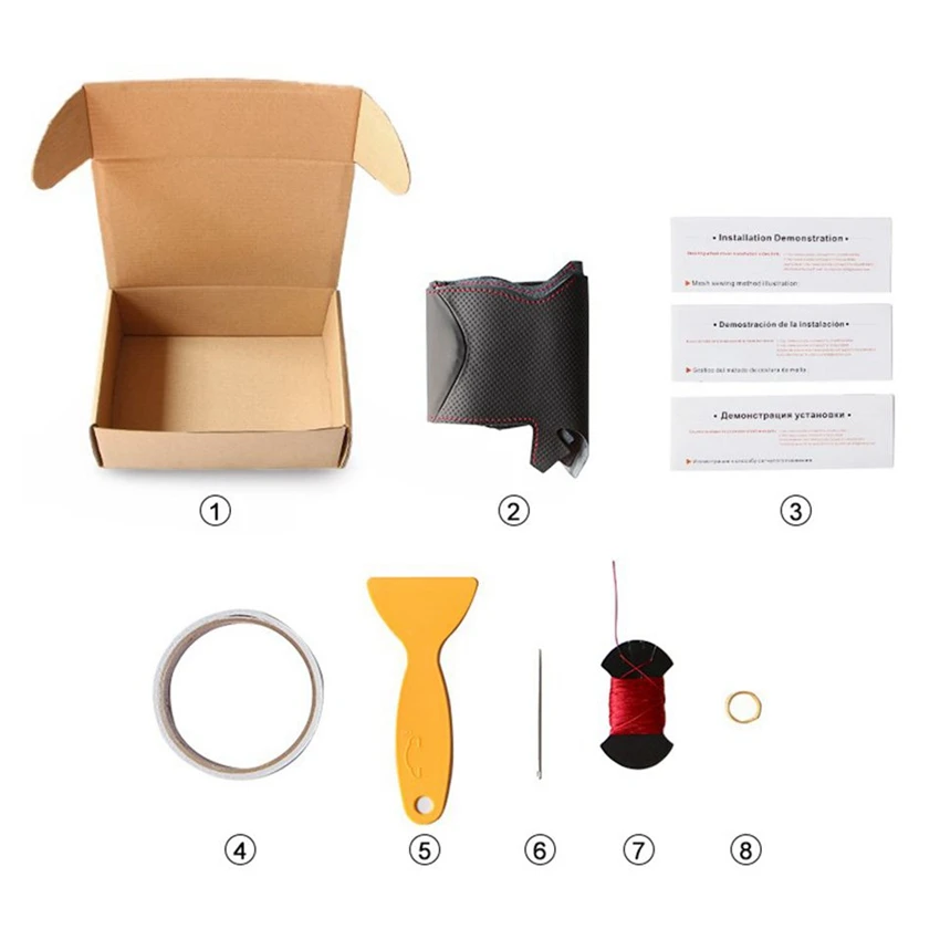 Чехол на руль из искусственной кожи PU черный цвет ручная работа искусственная