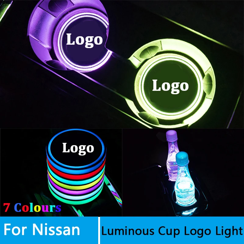 

2X Car Logo Led Cup lights For Qashqai SYLPHY Patrol teana Juke tiida X-trail t32 Logo light Luminous Coaster Accessories