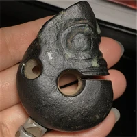 large magnetic field black skinned magnetite iron meteorite hongshan jade pig dragon pendant handle