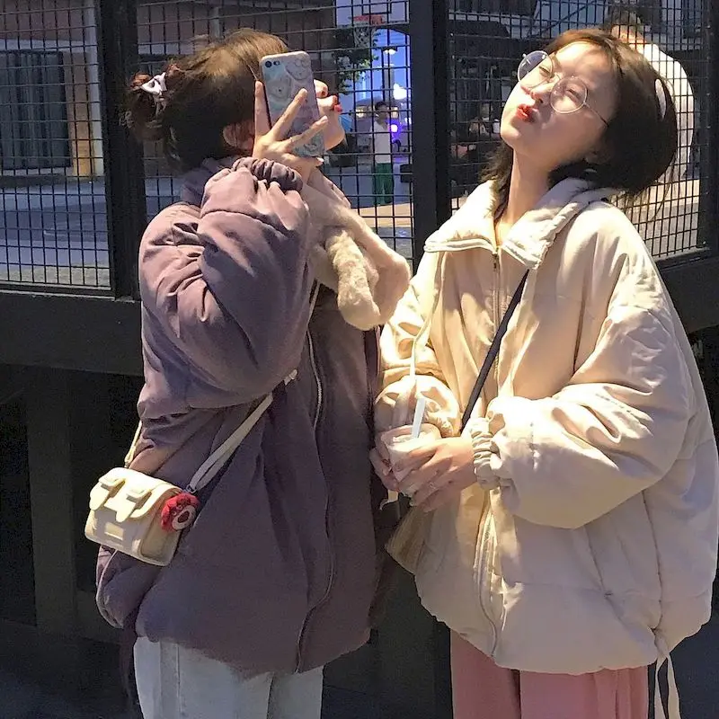 

Soft Girl New winter thick warm padded jacket women Korean high street oversize bread coat kawaii Japan Harajuku lovely tops
