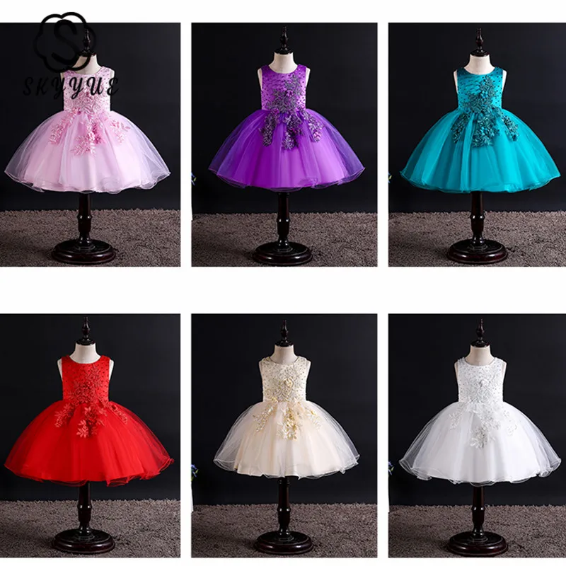 Skyyue детское платье с цветочным узором для девочек на свадьбу аппликация вышивка