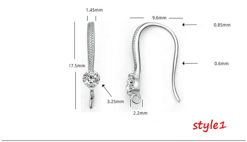 Style1 2 шт покрытые серебром 925 крючок для сережек, циркон, кристалл, застежка установка для DIY серьги изготовление, поиск ювелирных изделий серьги ювелирные изделия аксессуары - Цвет: Style1