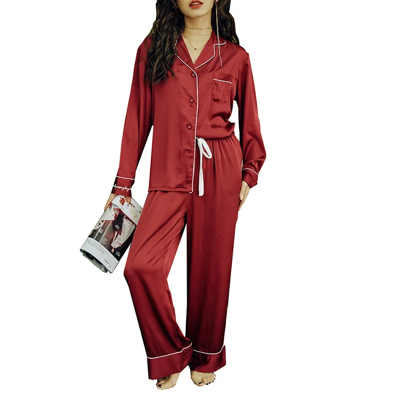 

Marple 2021 spring and autumn pajamas set pajamas for women women's simulation silk pajamas ice silk printing loose