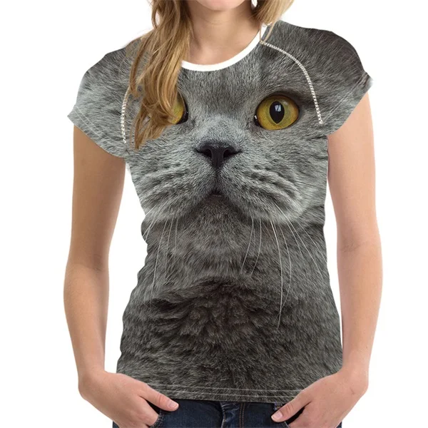 FORUDESIGNS/женские футболки с 3D изображением черного кота для женщин летние топы футболки с принтом собаки Женская модная футболка Vetement Femme - Цвет: HM592BV