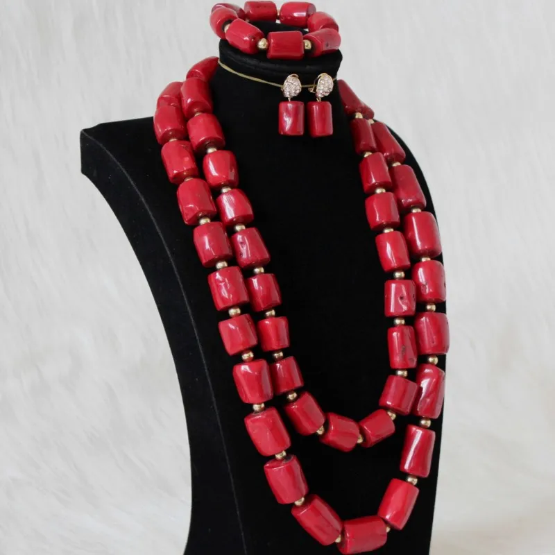 Комплект ювелирных изделий из красных коралловых бусин 33 дюйма|Ювелирные наборы