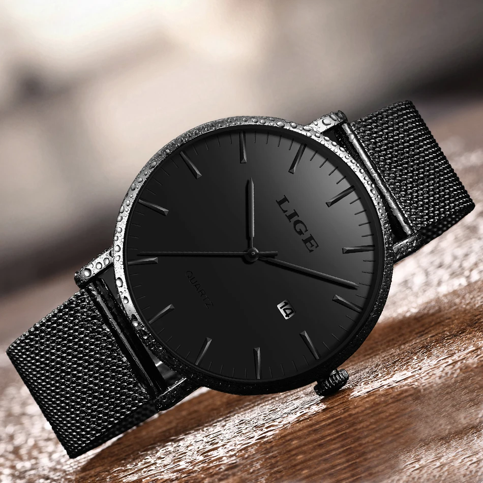 2019 LIGE Новые повседневные модные часы водонепроницаемые мужские тонкий сетчатый