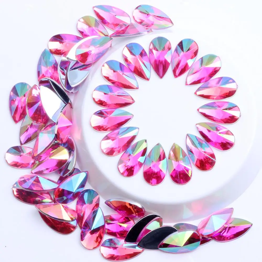 Имитация акрила Стразы 500 шт 8x13 мм AB Цвета плоская задняя сторона заостренная