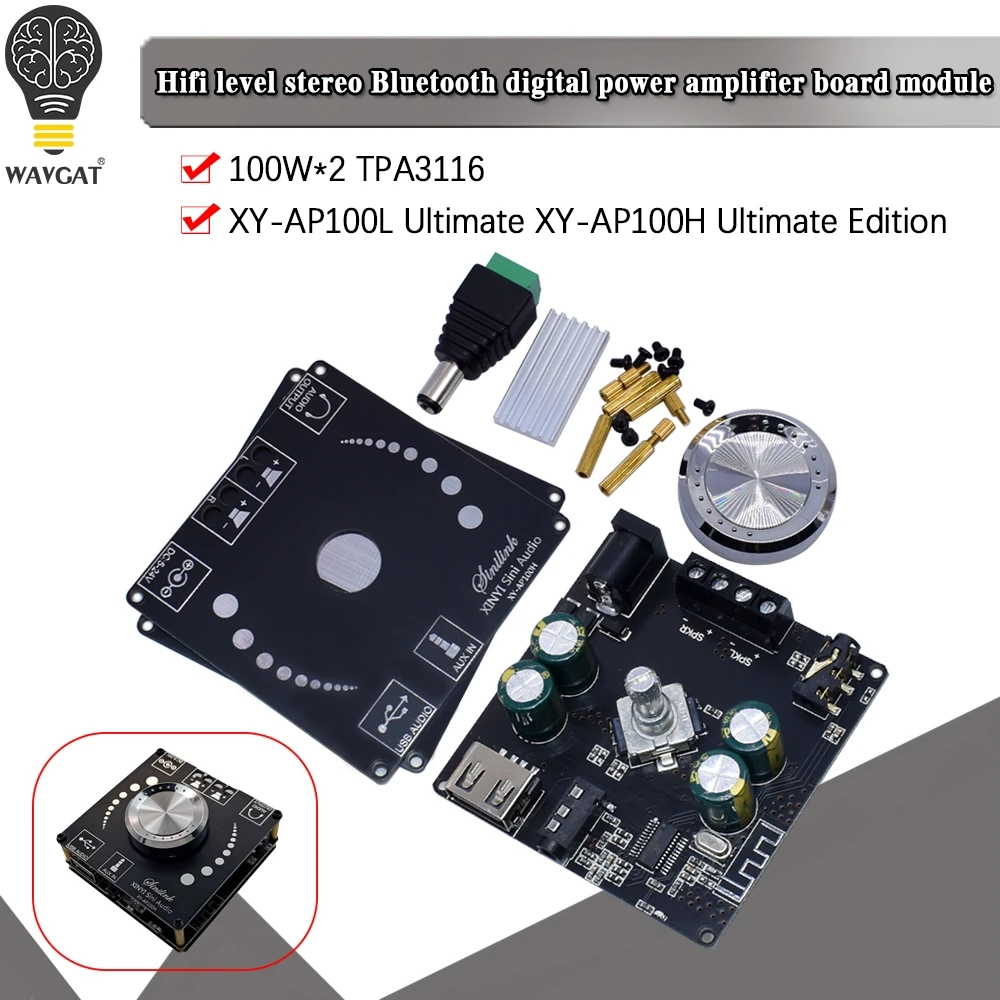 XY-AP100L 100WX2 Bluetooth 5 0 стерео усилитель платы AUX USB звуковая карта цифровой мощности DC