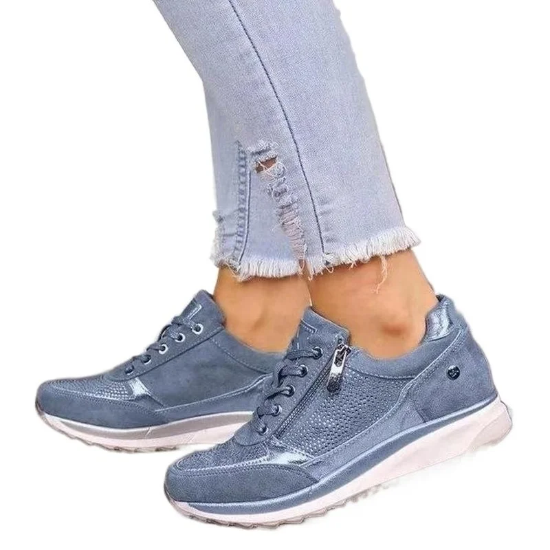 

Spring Autumn Women Sneaker Casual Wedge Ladies Flat Shoes Zipper Lace Up Comfortable Female Vulcanized Shoes Outdoor Shoes