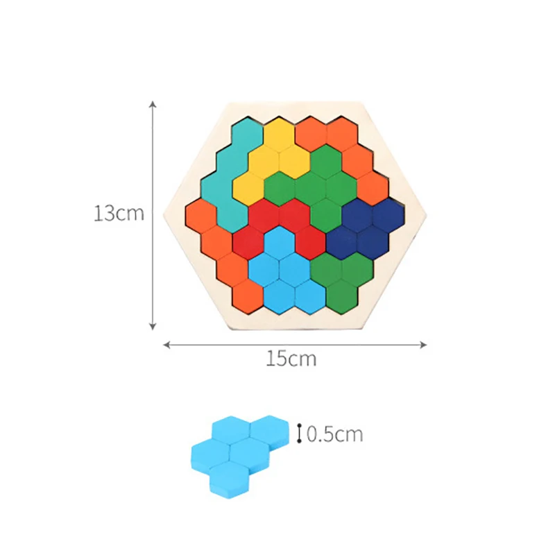 

Wood Puzzles IQ Hexagon Puzzle Honeycomb Shape Tangram Board Toy Interesting Changeful Puzzle Toys for Children Adults Education