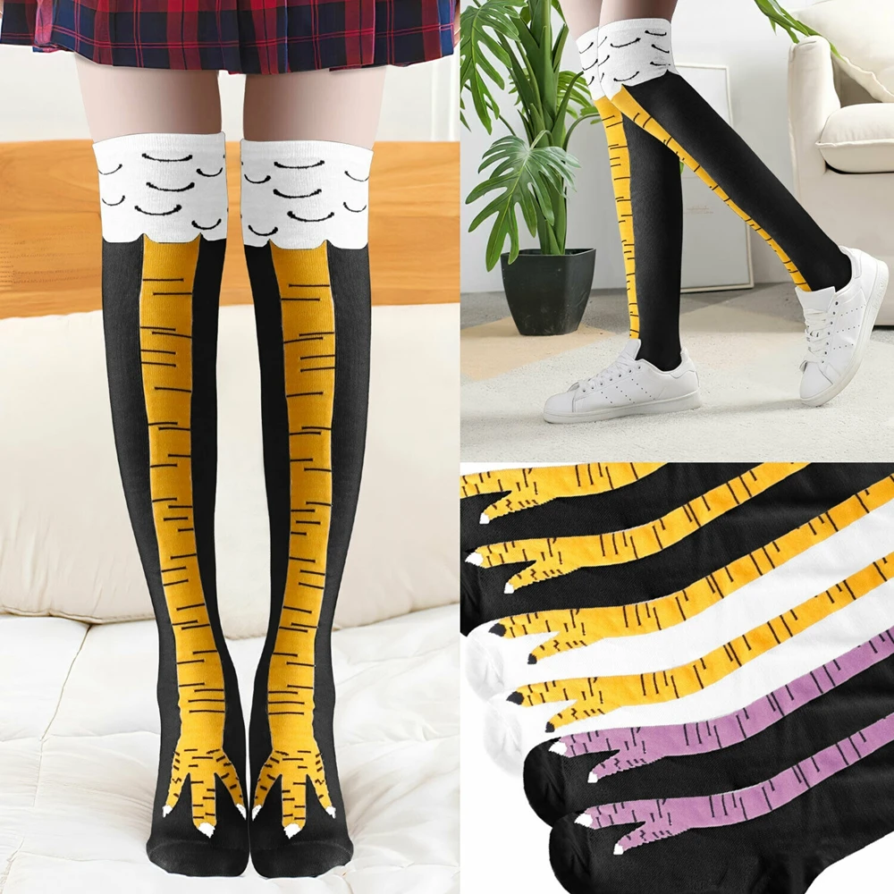 

Women Cosplay Cartoon Funny Novelty 3D Printed Chicken Leg Socks Thigh High Socks Knee-High Stocking