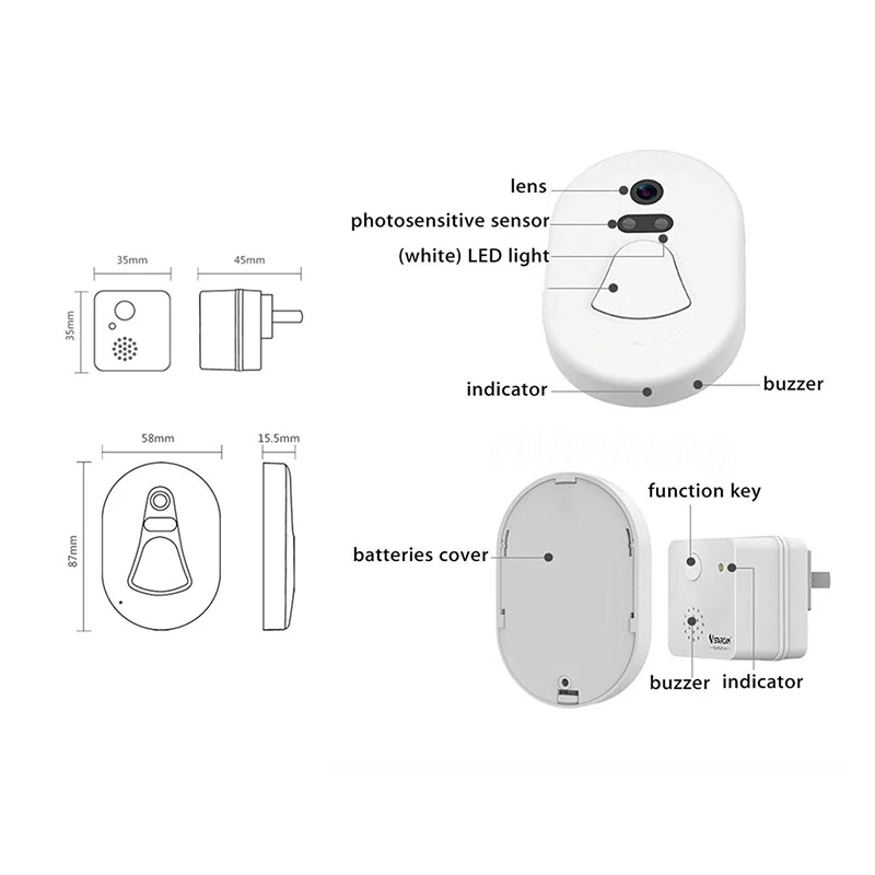 2.4G Rf Wireless Ring Tuerklingel Smart Wifi Door Photographing Camera Anti Theft Alarm House Security Wide Viewing Angle EU Pl |