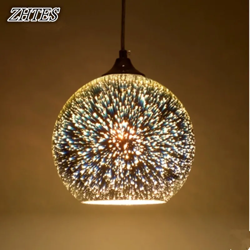 3D Colored Glass Ball Pendant Lights Western Restaurant Bar Counter Art Single-Head Droplight Kitchen Dinning Room Lights