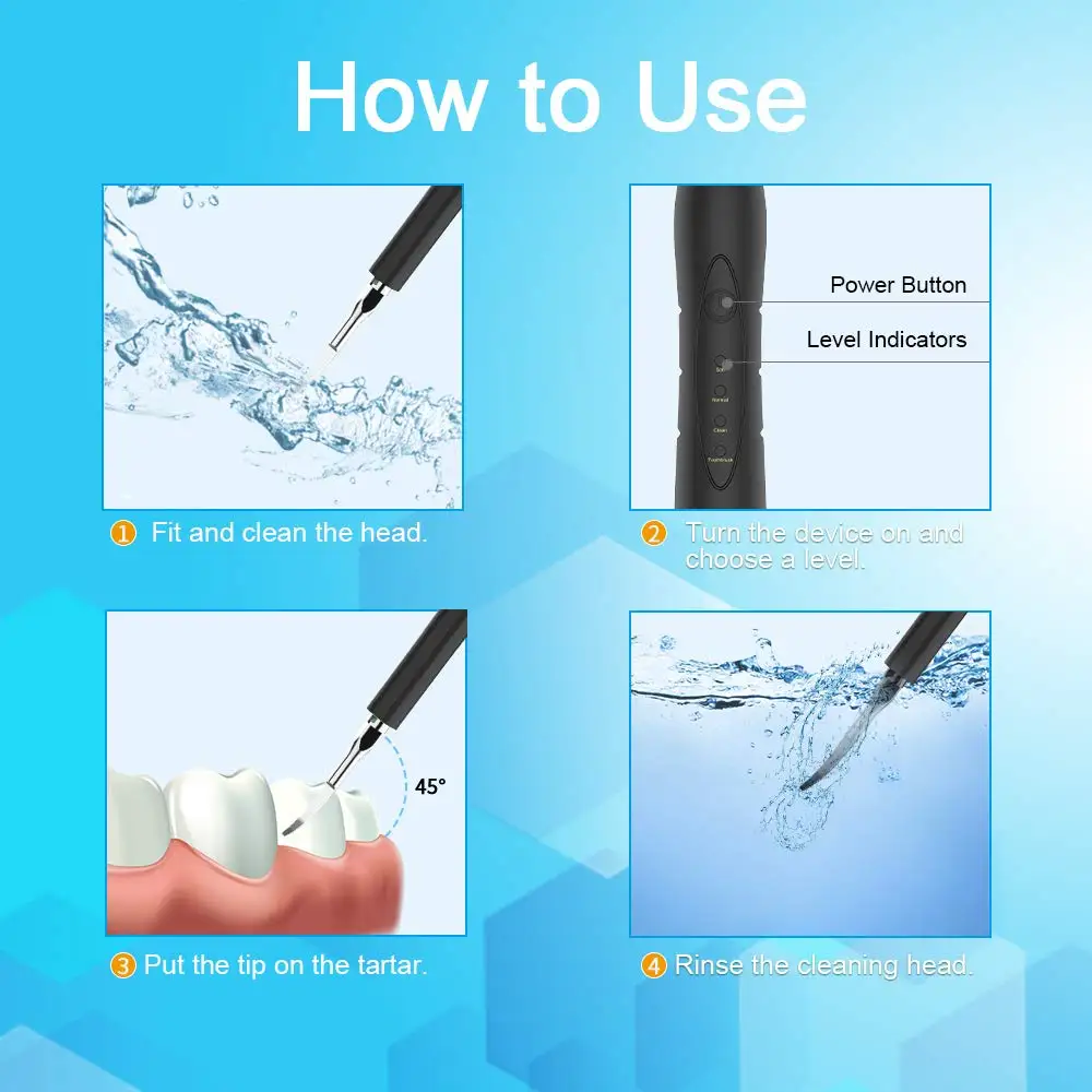 

Electric Ultrasonic Sonic Dental Scaler Tooth Calculus Remover Cleaner Tooth Stains Tartar Tool with 5 Replaceable Brush Head