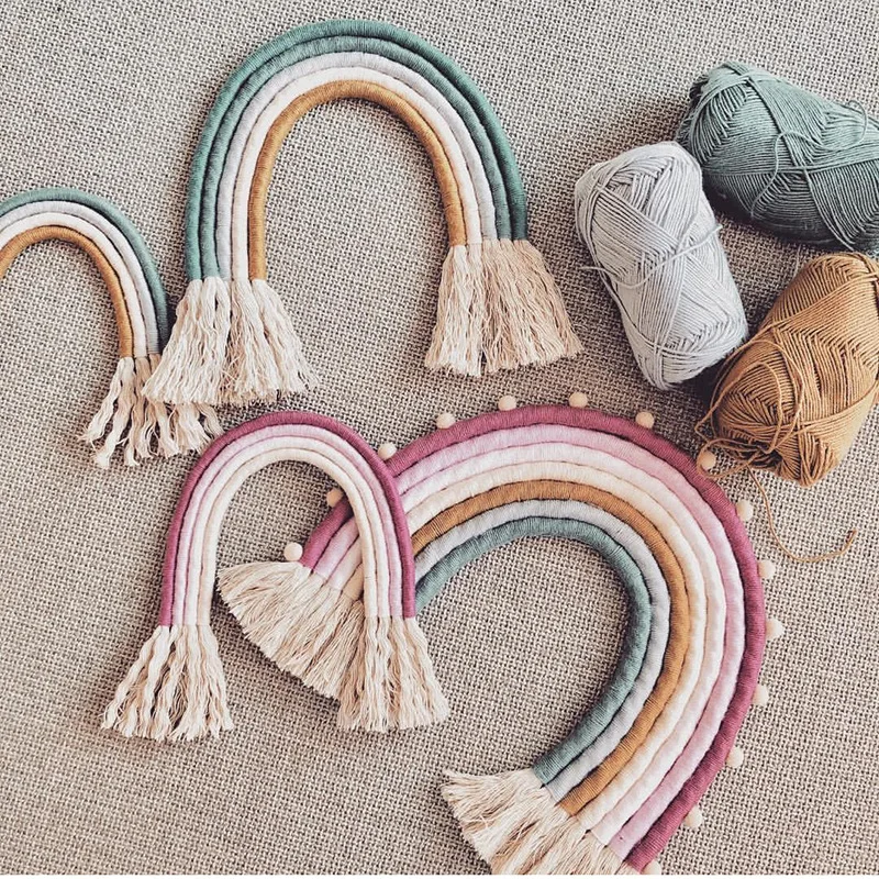 Макраме Радуга тканые настенный Boho Chic богемный комнаты гобелен с геометрическим