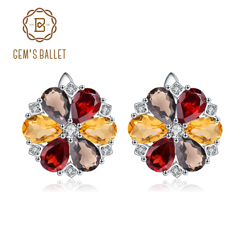 Gem's балет 7.72ct цитриновый гранатовый дымчатый кварц камень Настоящее 925 пробы серебро классический модный цветок Форма для женщин ювелирные украшения