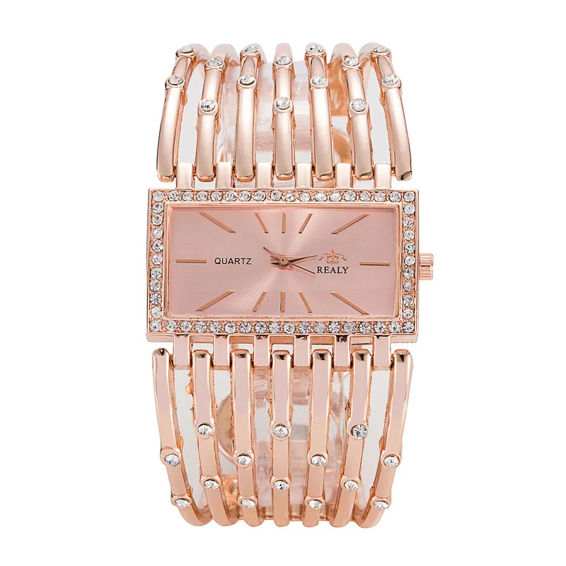 

Широкополосный браслет со стразами, женские часы, украшение Джокер, Повседневное платье для женщин, розовые кварцевые часы, золотые часы, 2021...