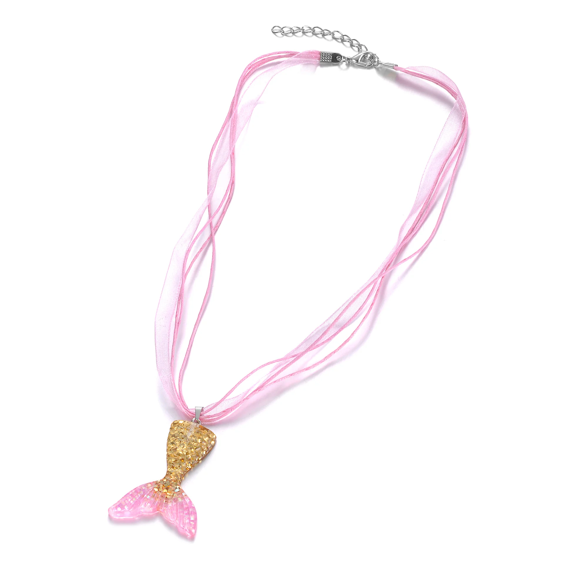 Новый стиль 8 цветов кулон в виде Русалочки колье из шелковой ленты 45 + 5 см