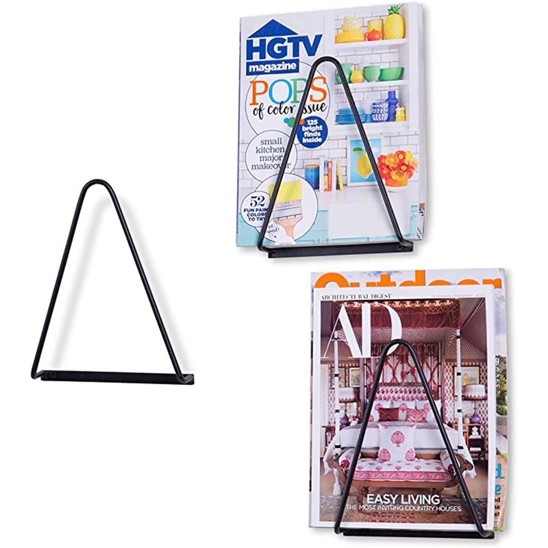 

Set of 3 Wrought Iron Triangular Wall-Mounted Magazine Holders Black Vinyl Record Stand