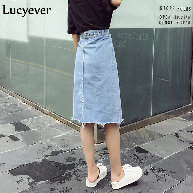 Женская винтажная джинсовая юбка Lucyever однотонная повседневная средней длины в