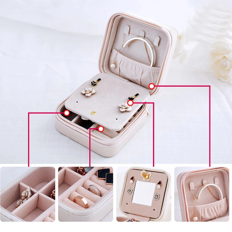 

Portable Jewelry Box Storage Organizer Zipper Women Necklace Earring Ring Multifunction Display Travel Case Double Layer J55