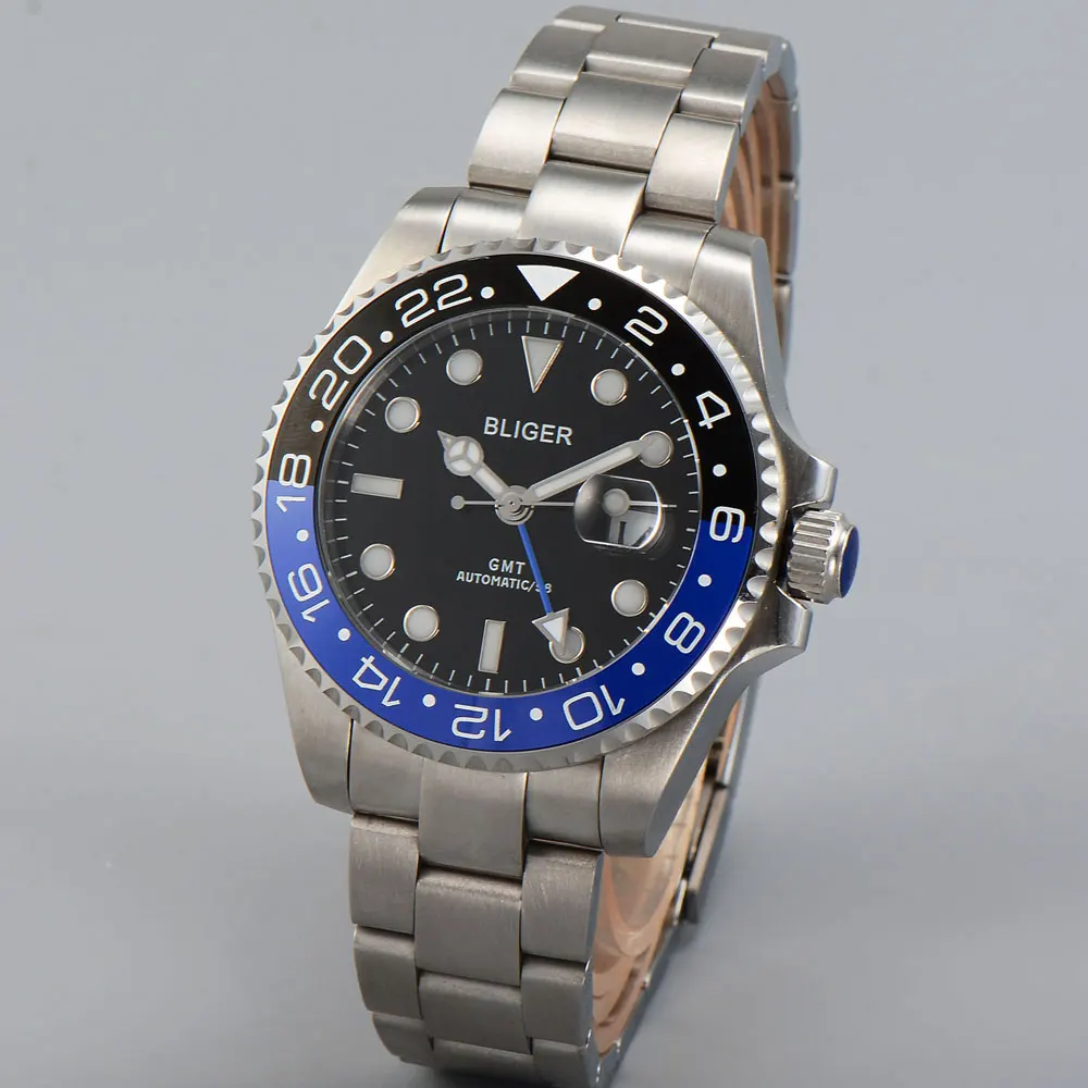Роскошные Механические часы Bliger 40 мм черный циферблат стекло saphire керамическая
