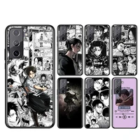 phone case for samsung s21 s20 fe s22 ultra pro lite s10 5g s10e s9 s8 plus attack on titan japanese anime black soft cover