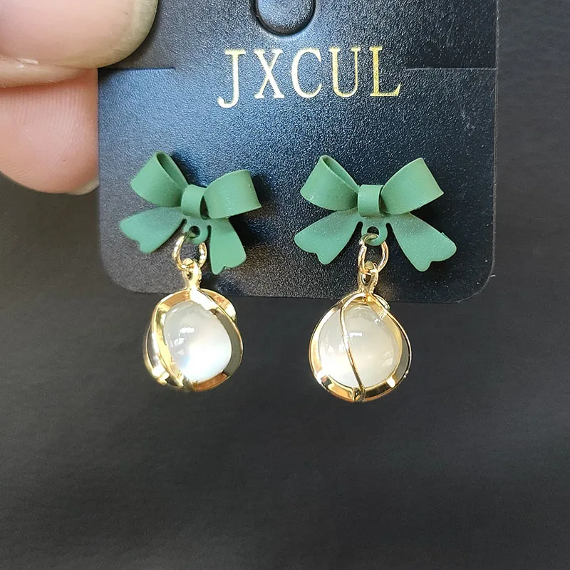 Новые Волшебные круглые серьги с опалом свежие синие бантом милые для девочек