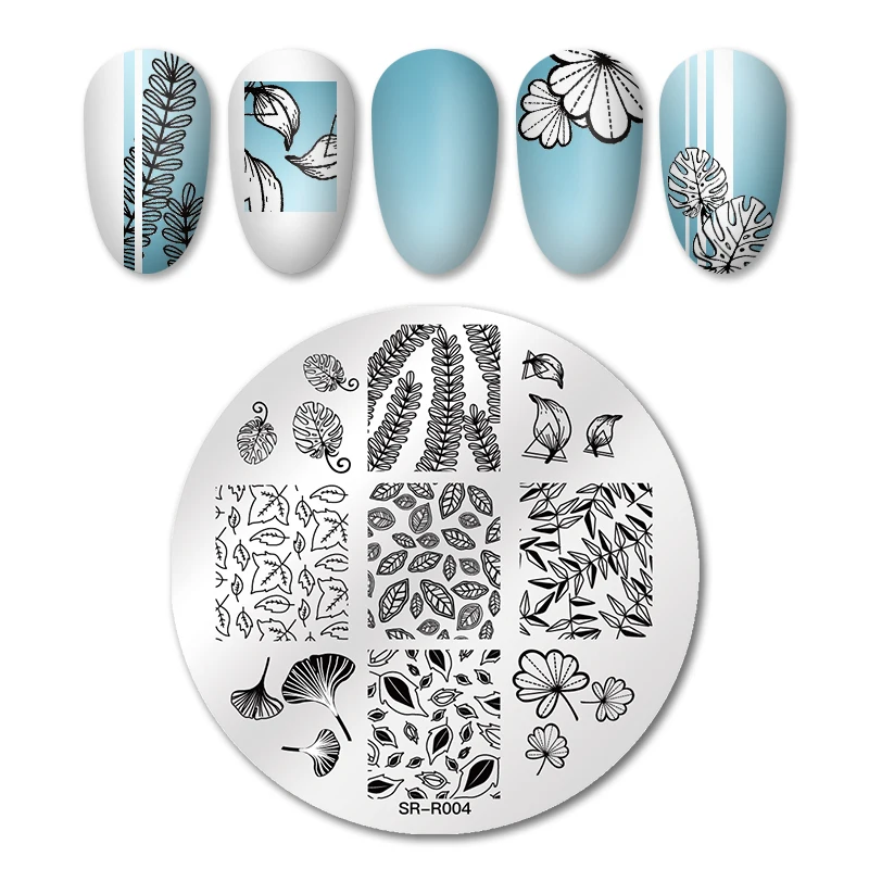 Штампованные пластины для ногтей натуральные растения листья серии узоры