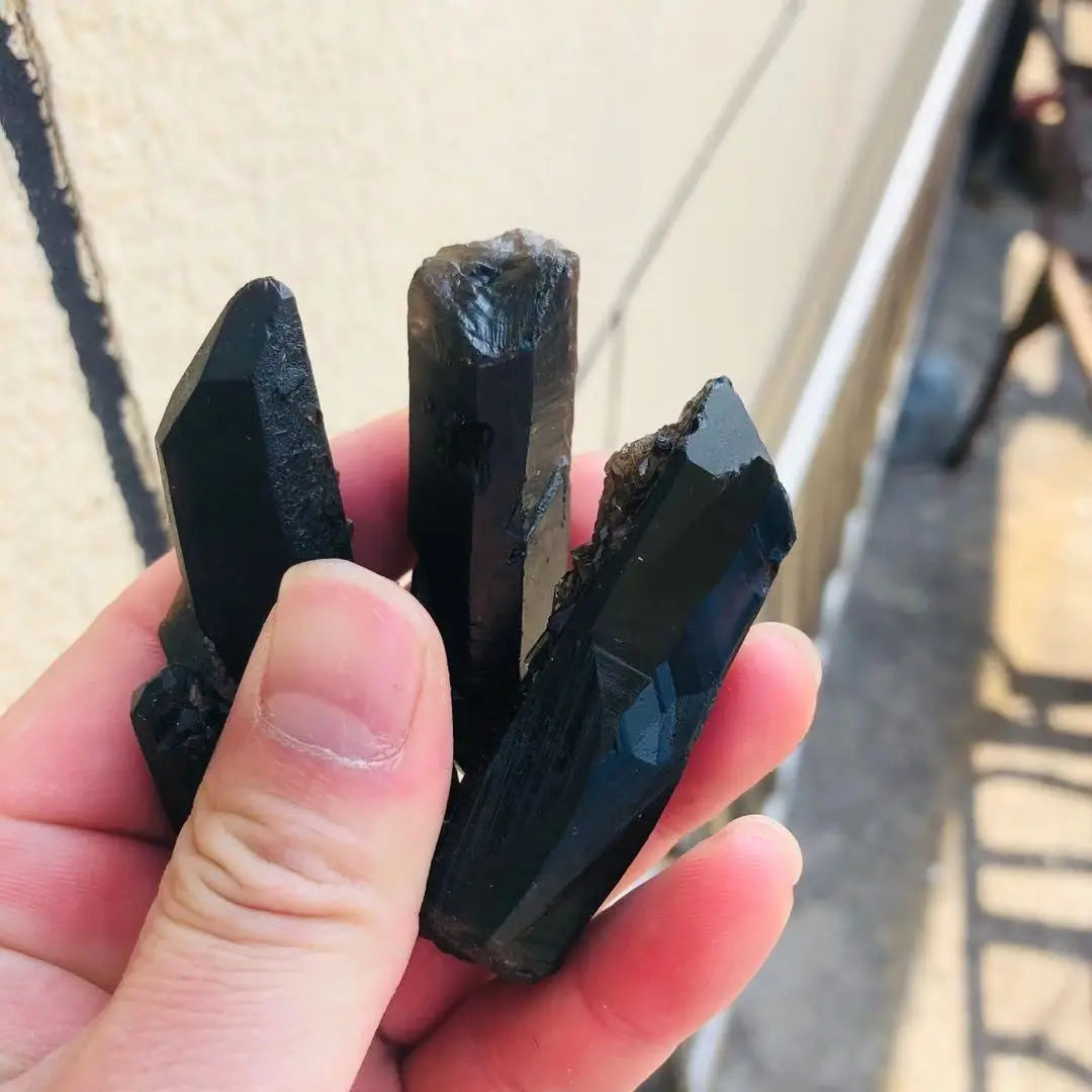 

Wholesale Natural Folk Crafts Black Smoky Quartz Crystal Point Wand Stone for Feng Shui Decoration