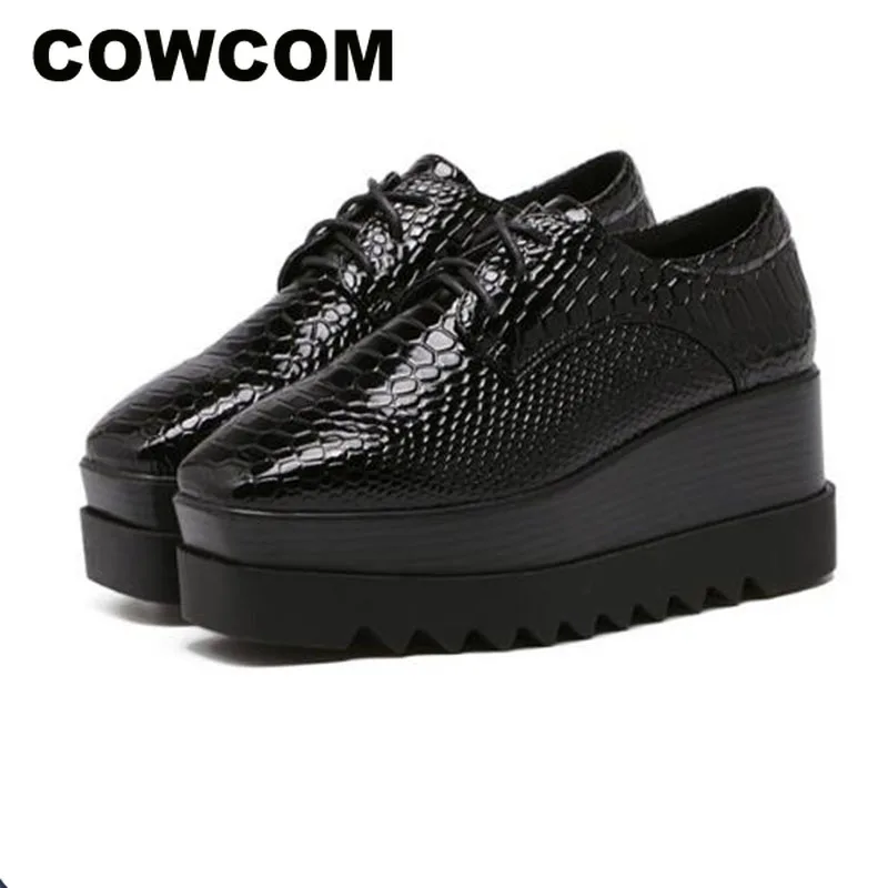 COWCOM/лакированные туфли на рифленой подошве Женская обувь с квадратным носком