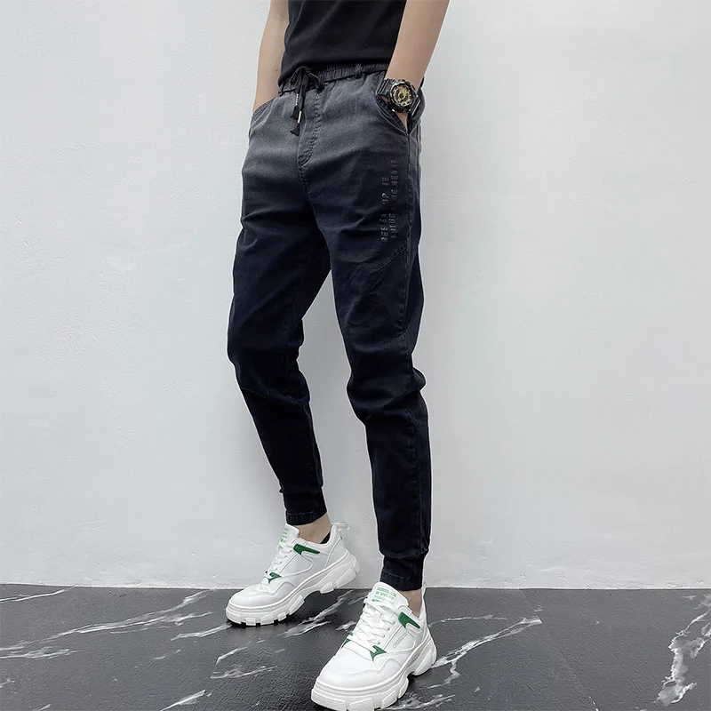 

ICCLEK New Small Feet Casual Jeans 2021 Men's Black Pants Slim Fit Trousers Men's Pants Skinny Jeans Men Men Jeans