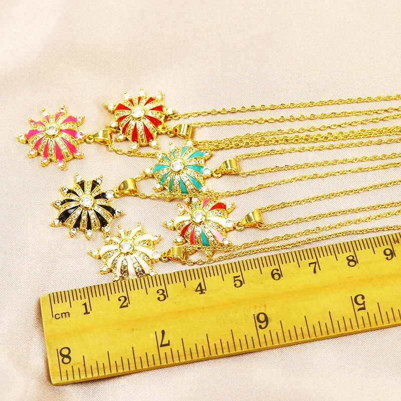 

6 Pcs Enamel Zirconia Heart Crown style Pendant Necklace Gold color pendant Jewelry Necklace New design 51830