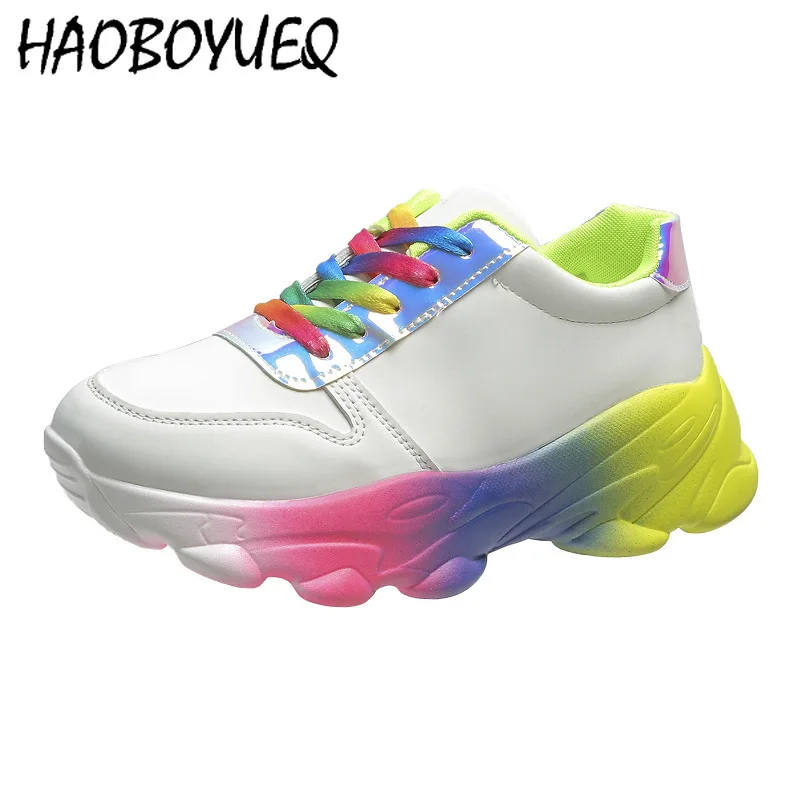 

Women White Thick Bottom Sneakers Super Light Casual Vulcanize Shoes Tenis Feminino Deportivas Mujer